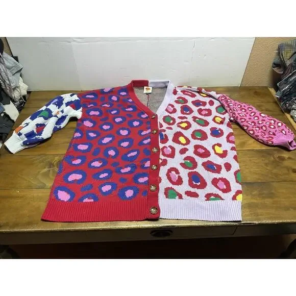 Farm Rio Leopard Pop Cardigan Size XL Colorful Cotton Oversized Bohemian - Picture 1 of 12